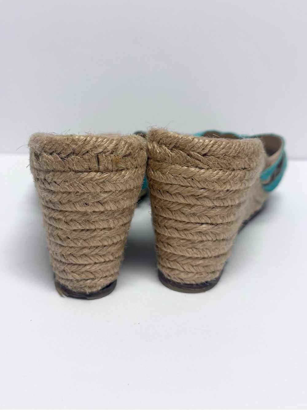 Stubbs & Wootton Turquoise Grosgrain Espadrille Wedge Sandals Preppy Resort - Picture 4 of 6